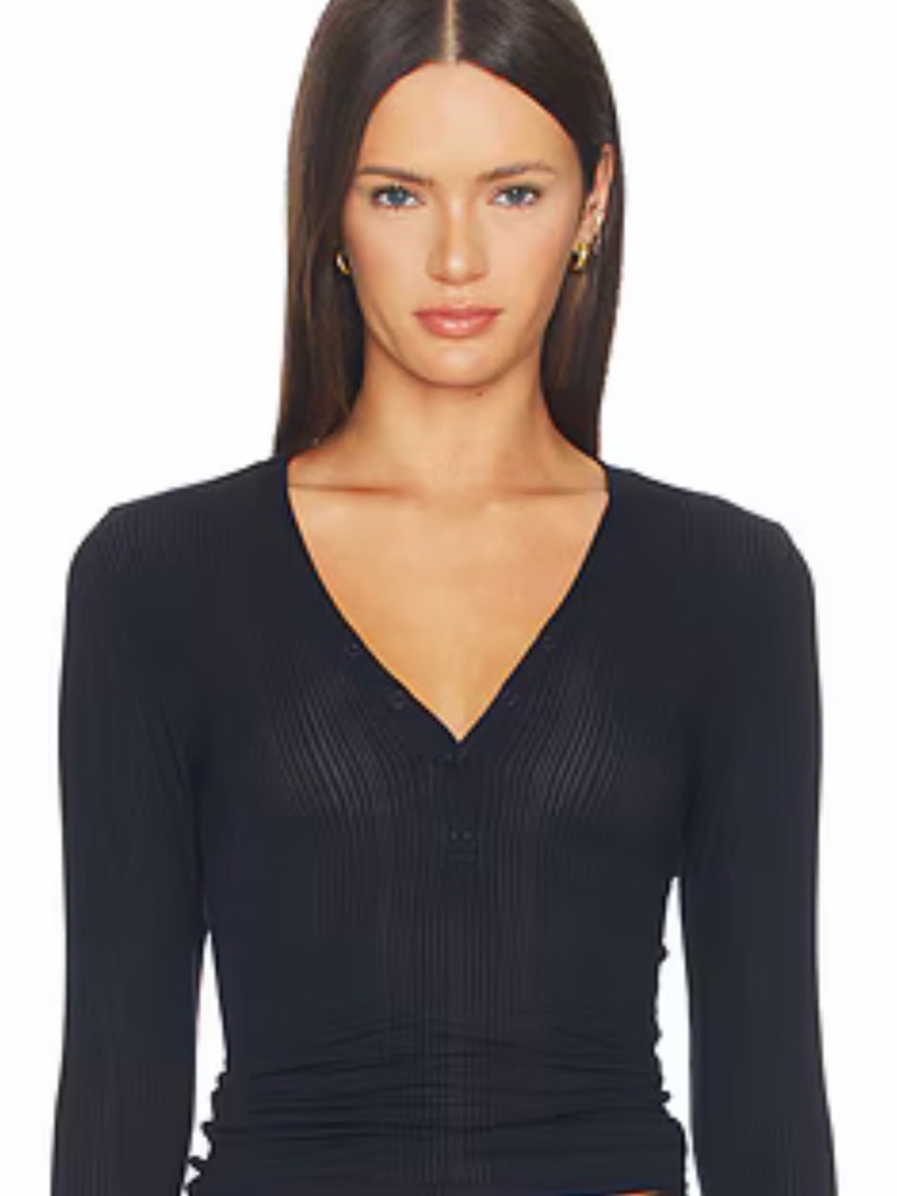 NEGATIVE WHIPPED Sheer Black Ribbed Henley Top and Boyfriend Shorts Set